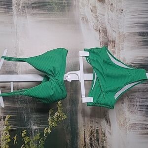 New! Womens XL bright green textured twist knit two piece swim suit